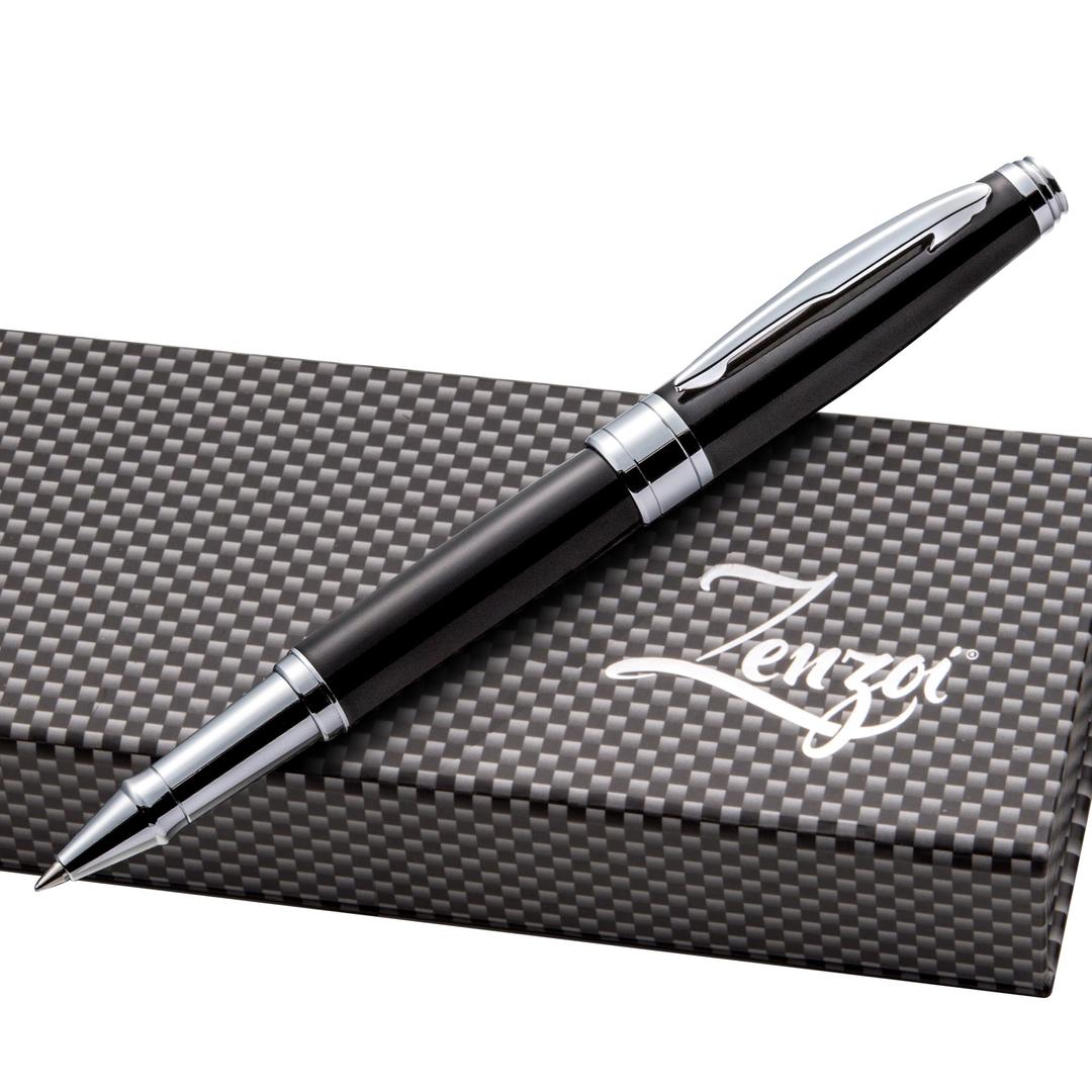 ZenZoiExecutive Pen – Elegant Black Rollerball Pen. Premium Fine Point Smooth Writing Roller Pen Gel Ink. Fancy, Luxury Pen for Men, Women. Refillable, Business, High End Pen Gift Set