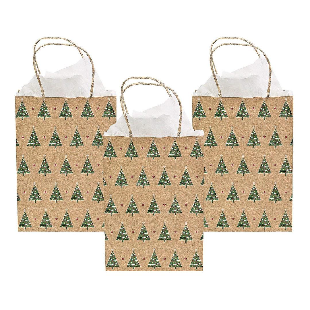 Fun Christmas Tree Kraft Gift Bags- 12 Pack - 9 Inch Medium