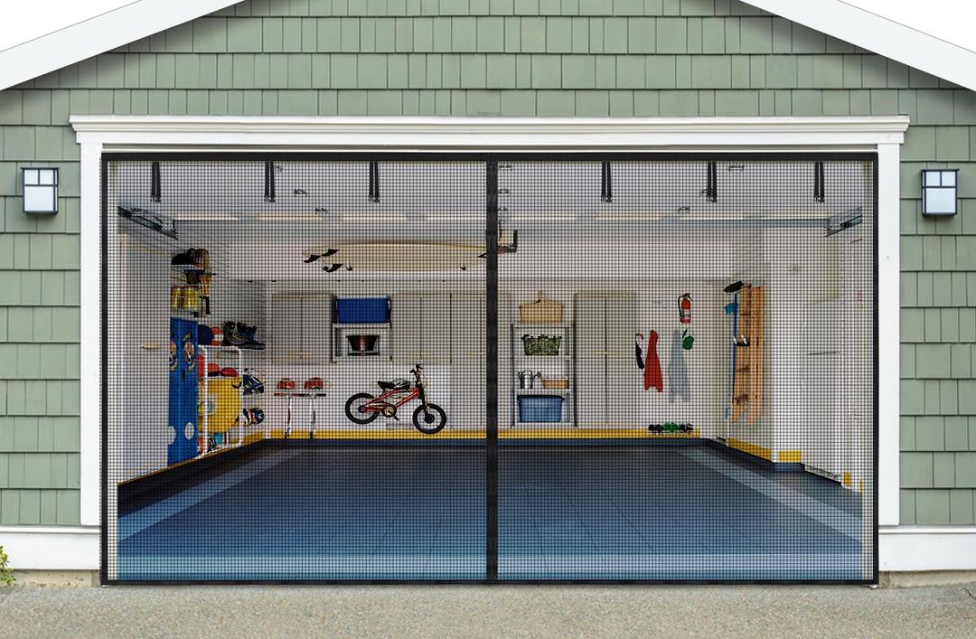 Magnetic Garage Door Screen for 2 Car 16x7 FT, innhom Garage Screen Doors for 2 Car Garage, Double Door Screen Magnetic Closure Mesh Screen Door with 36 Magnets, Fits Door up to 194" x 84" Black