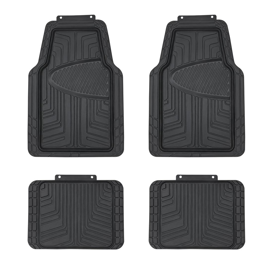 Amazon Basics 4-Piece Premium Rubber Floor Mat for Cars, SUVs and Trucks, All Weather Protection, Universal Trim to Fit, Black