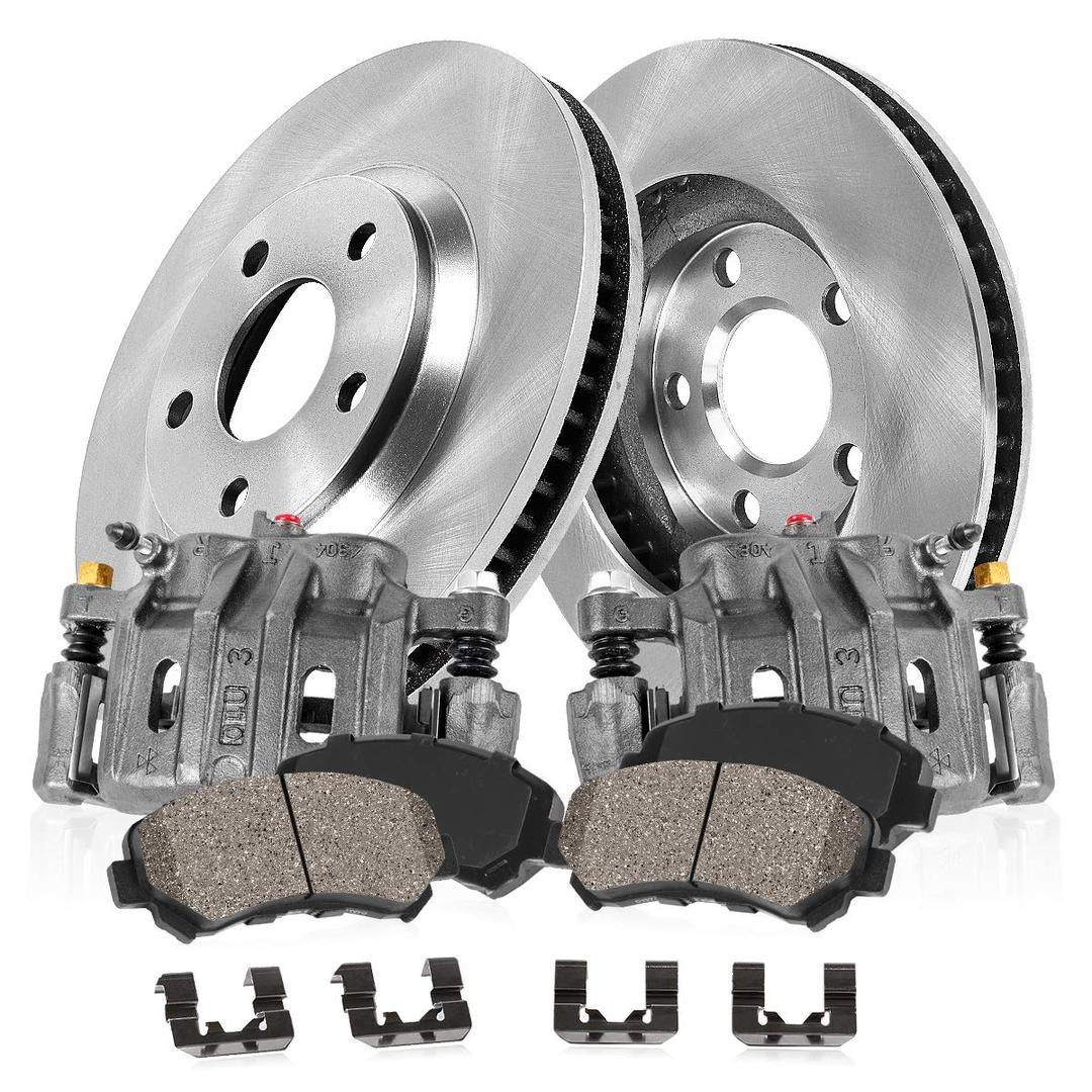 Callahan Front Calipers and Replacement Brake Disc Rotors and Ceramic Brake Pads + Hardware Brake Kit For Buick Lacrosse Regal Chevy Equinox Impala Malibu GMC Terrain