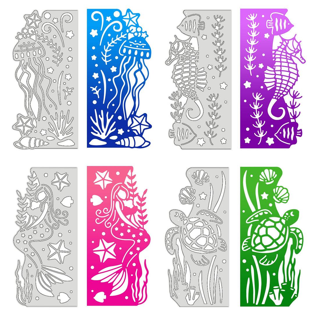 GLOBLELAND 4pcs Metal Marine Life Cutting Dies Stencils Tortoise Jellyfish Hippocampus Mermaid for DIY Scrapbooking Album Decorative Wedding Invitation Card Making…