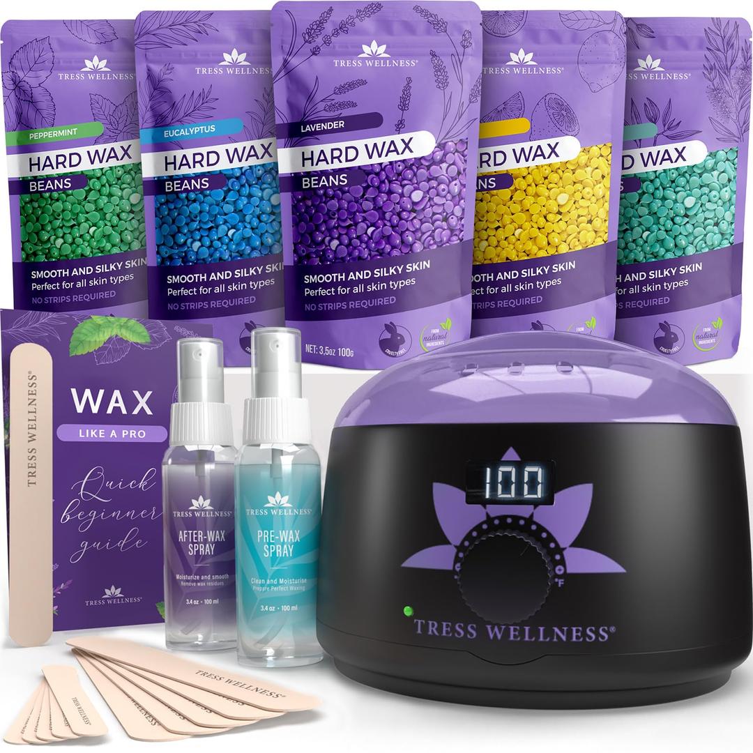 Tress WellnessWaxing Kit for Brazilian Wax - Easy to Use - For Sensitive Skin - Digital Display, Black Purple Flower