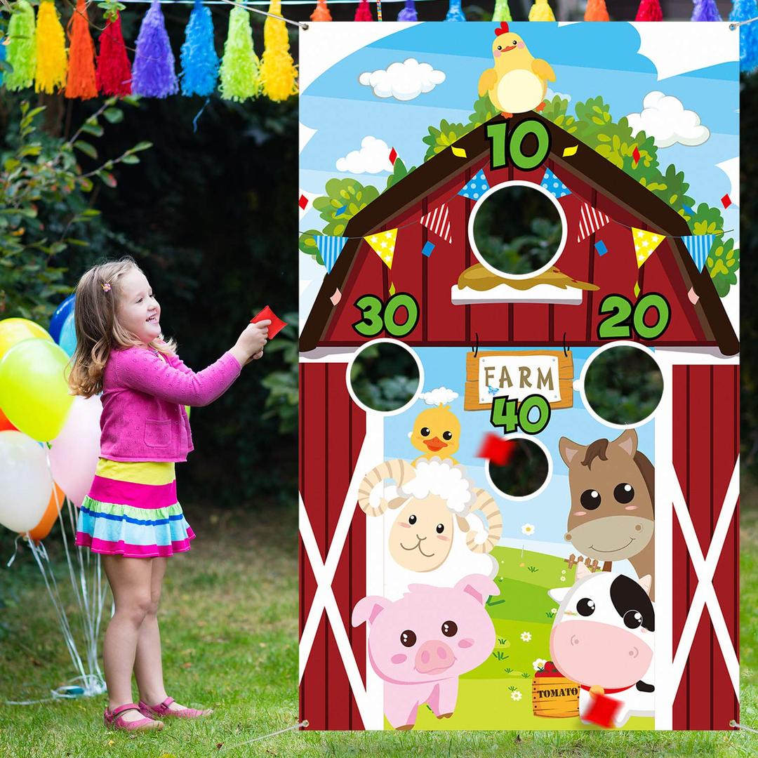 Farm Animals Toss Game with 3 Nylon Bean Bags, Indoor and Outdoor Farm Animals Party Game for Kids and Adults, Farm Theme Birthday Party Decorations and Supplies