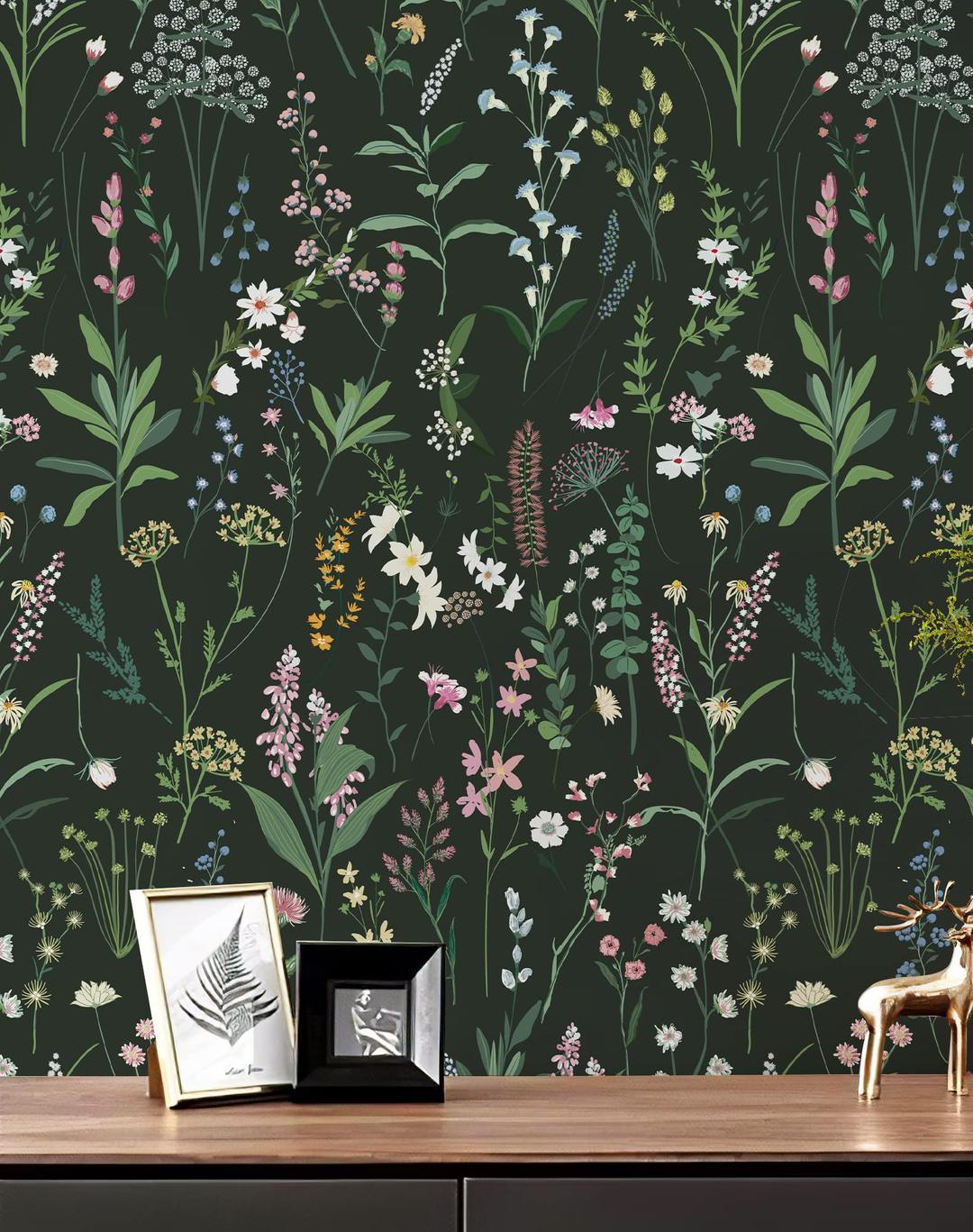 Floral Wallpaper Peel and Stick Dark Farm Wildwood Self Adhesive Wallpaper for Home Bedroom Cabinets Thicken 17.71"x118"