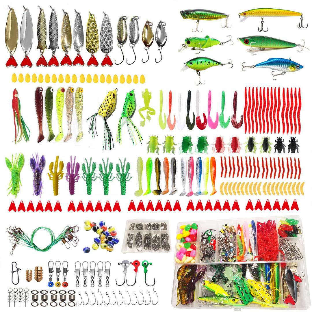 437/243Pcs Fishing Lures Kit for Freshwater &Saltwater,Bass Fishing Lure Kit Trout Bass Salmon Walleye, Fishing Hooks,Fishing Tackle Box, Fishing Accessories Kit, Lifelike Fish Bait