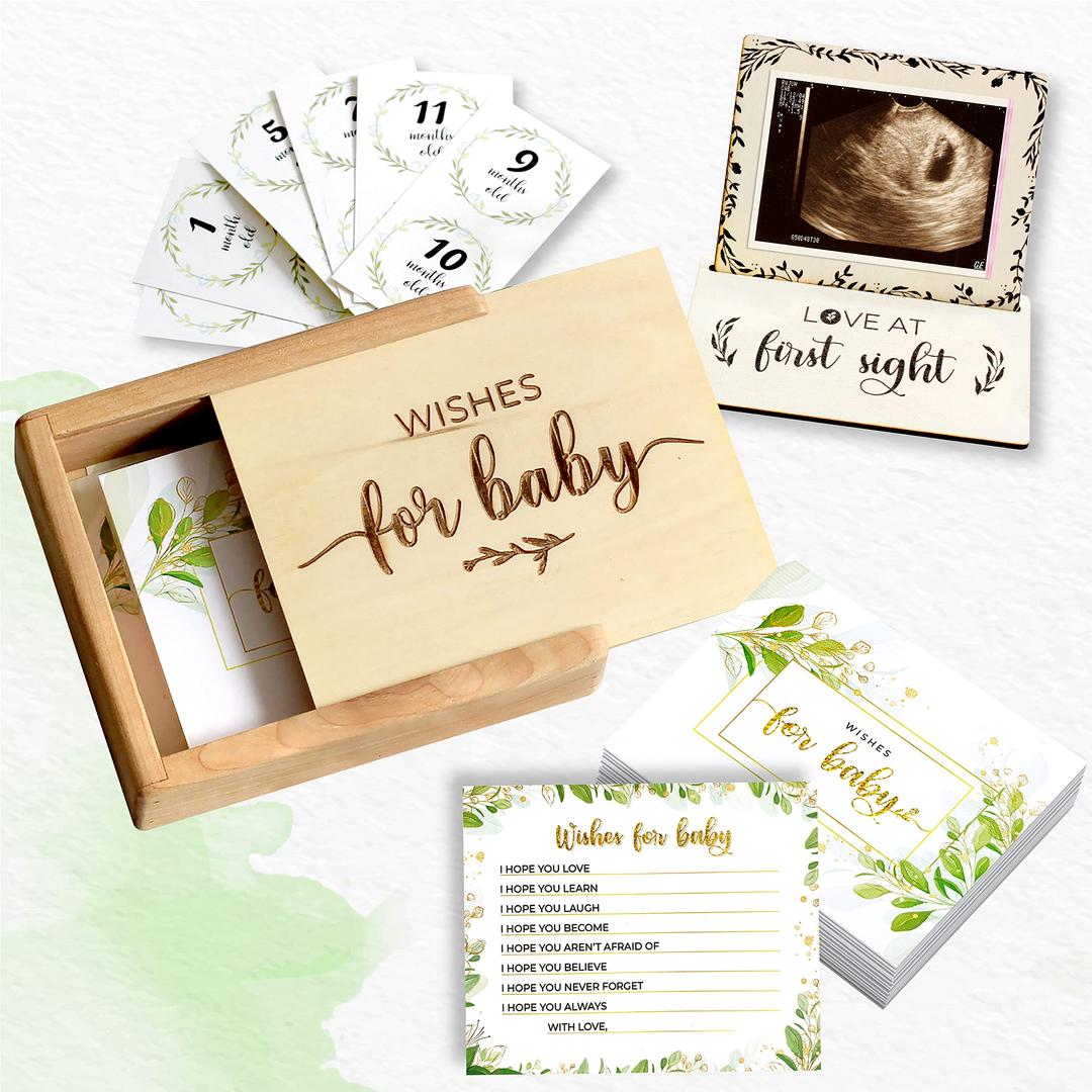 97 Decor Wishes for Baby Box - Baby Shower Guest Book Alternatives, 50 Pcs Baby Advice Cards for Baby Shower Book, Well Wish Cards for Baby Shower Keepsake Box, Baby Shower Games Gifts