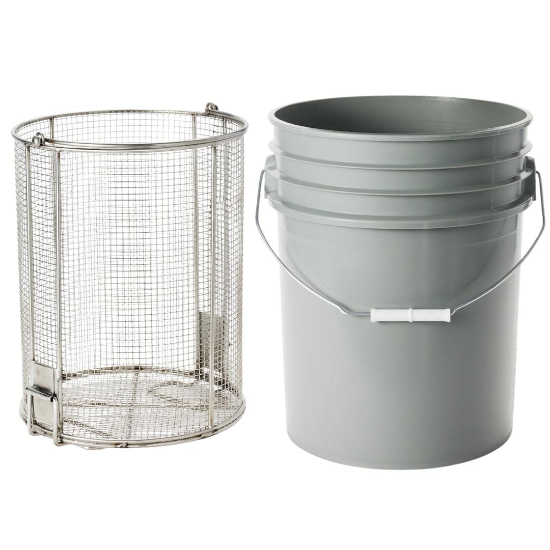 Dip-and-Drain Stainless Steel Parts Cleaning Basket with Swinging Handle 9 1/2" x 12" with 1/4" Mesh Openings (Fits Included 5 Gallon Bucket)