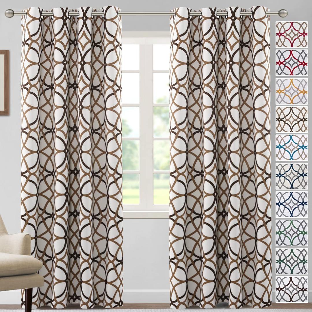 H.VERSAILTEX Blackout Curtains Printed Design 84 Inch Length 2 Panels Set Thermal Insulated Curtains for Bedroom Living Room Geometric Modern Grommet Window Drapes - Taupe and Brown