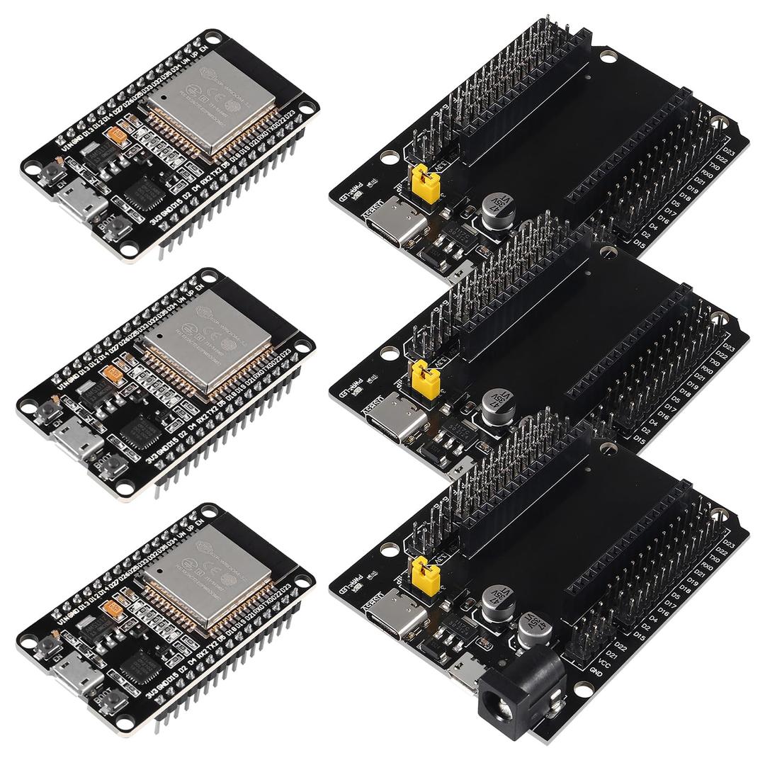 3 Set ESP32 ESP-32S WiFi Development Board NodeMCU ESP-WROOM-32 Microcontroller with ESP32 GPIO Breakout Board 30Pin Type-C Micro USB Dual Interface ESP32 Shield 30P Expansion Board