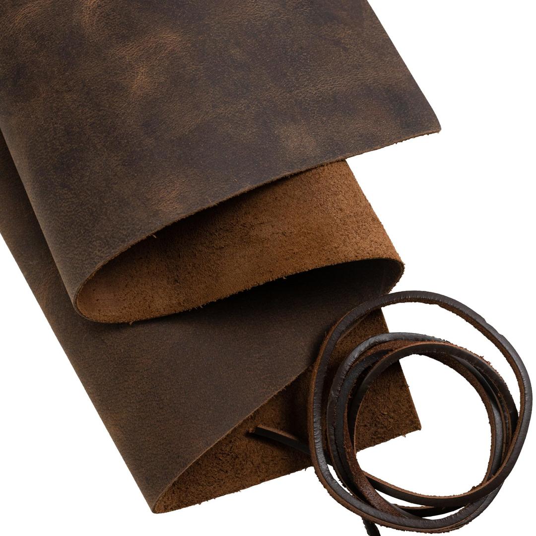 Genuine Leather Sheets for Crafts, Tooling Leather Sheet 12" x 24" - Full Grain Brown Buffalo Leather Fabric, Leather Crafting Kit, Veg Tan Leather for Leather Craft with 36" Leather Cord by MOONSTER®