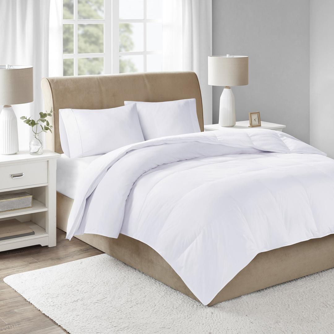 Sleep PhilosophyTrue North 3M Scotchgard 300TC Quilted Down Comforter Cotton Sateen Cover Downproof,Feather Blend Duvet Insert Modern Luxe All Season Bed Set,Full/Queen,White Maxi Warm(TN10-0059)