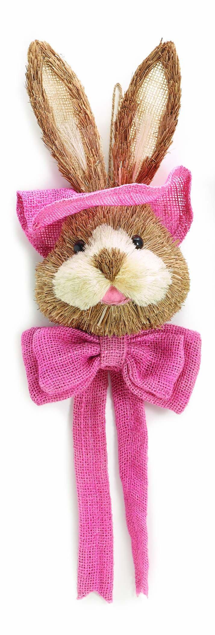 Rustic Spring Bunny Head Sisal and Burlap Hanging Wall Decoration (Pink)