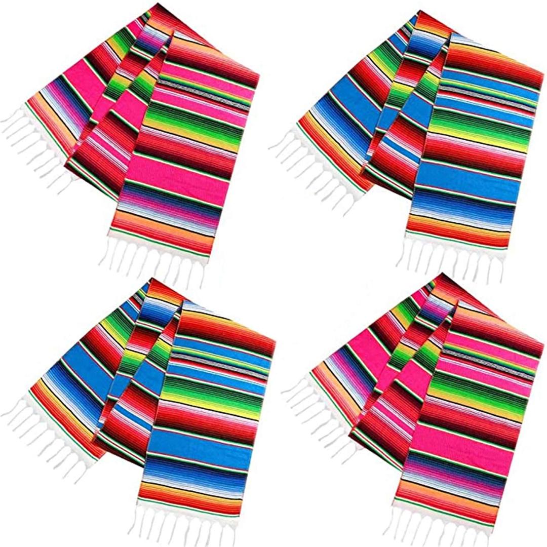 Habbi Mexican Table Runner, 4 Pack 14 x 110 Inch, Large Mexican Party Decoration Table Runner, Fiesta Themed Cinco de Mayo, Fiesta Party Decorations