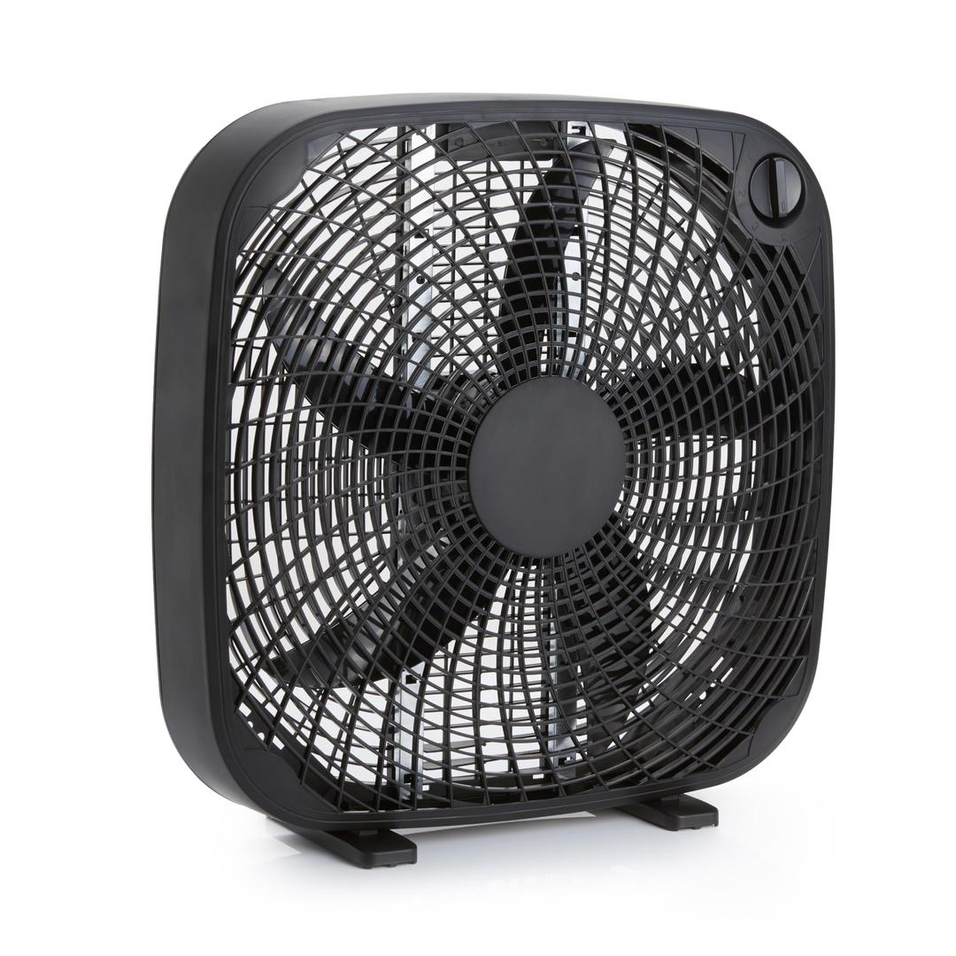 Amazon Basics 20-Inch Box Fan with Powerful Airflow, 3 Speeds, 5 Blades, Lightweight Design, 67 Watts, Black, 6.8"D x 20.86"W x 21.33"H