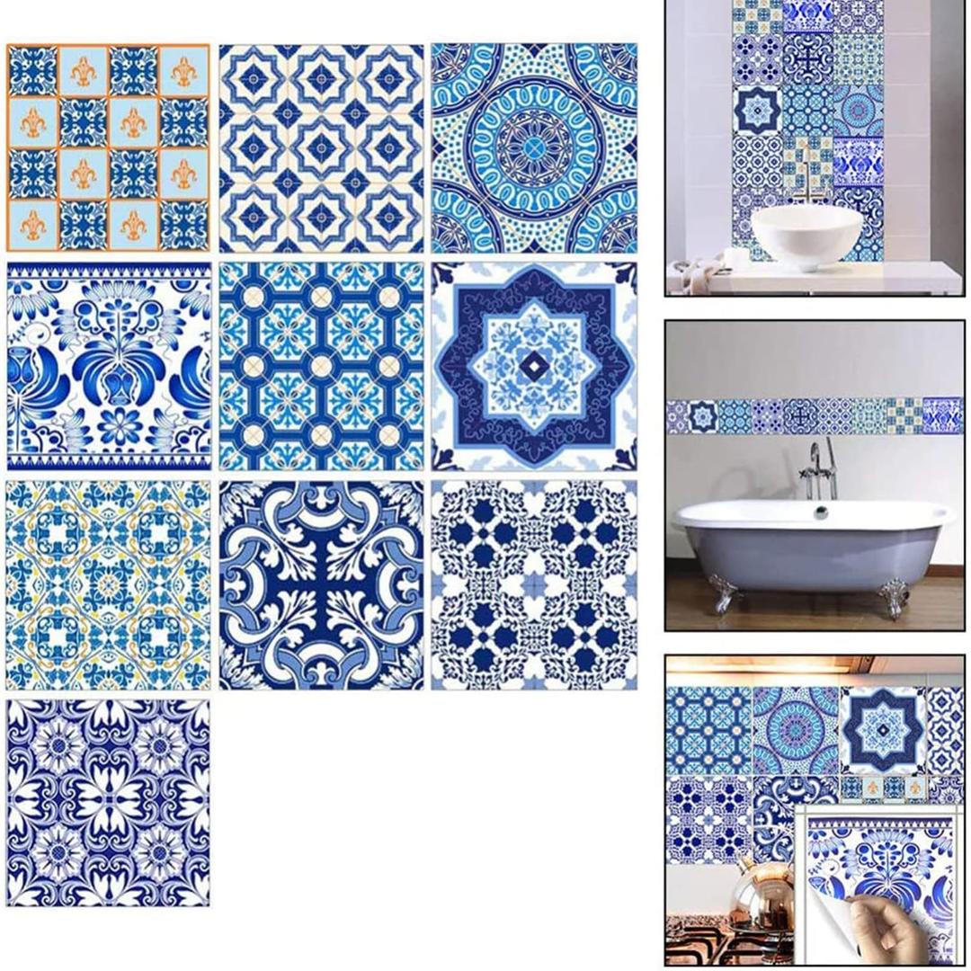 X springTile Stickers, 10PCS Adhesive Wallpaper, Waterproof Removable Wall Sticker Decals, Traditional Turkey Style Tile Decoration Stickers, Decals for Bathroom Kitchen Adhesive Decor