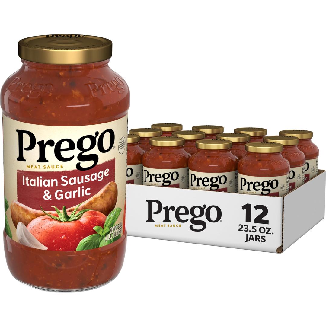 Prego Italian Sausage and Garlic Meat Sauce, 23.5 OZ Jar (Case of 12)