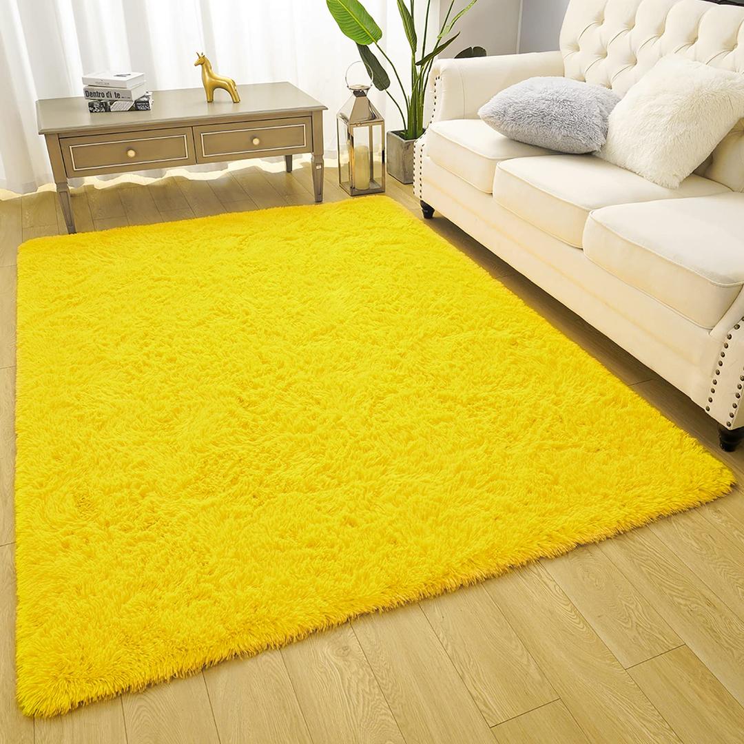 AmeareaPremium Soft Fluffy Area Rug Modern Shag Carpet, 5' x 7', Fuzzy Plush Rugs for Living Room Bedroom Kids Room Home Decor, Nursery Non Slip Indoor Shaggy Carpets, Yellow