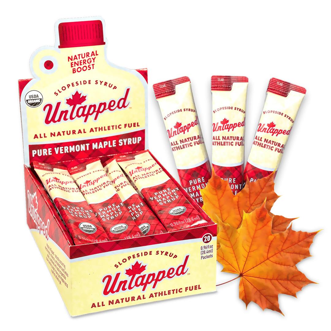 UnTapped Vermont Maple Syrup Packets for Athletes, Box of 20-0.96 Fl Oz | Organic Pure Maple Syrup for Natural Endurance Energy | Fuel to Keep You Running Longer