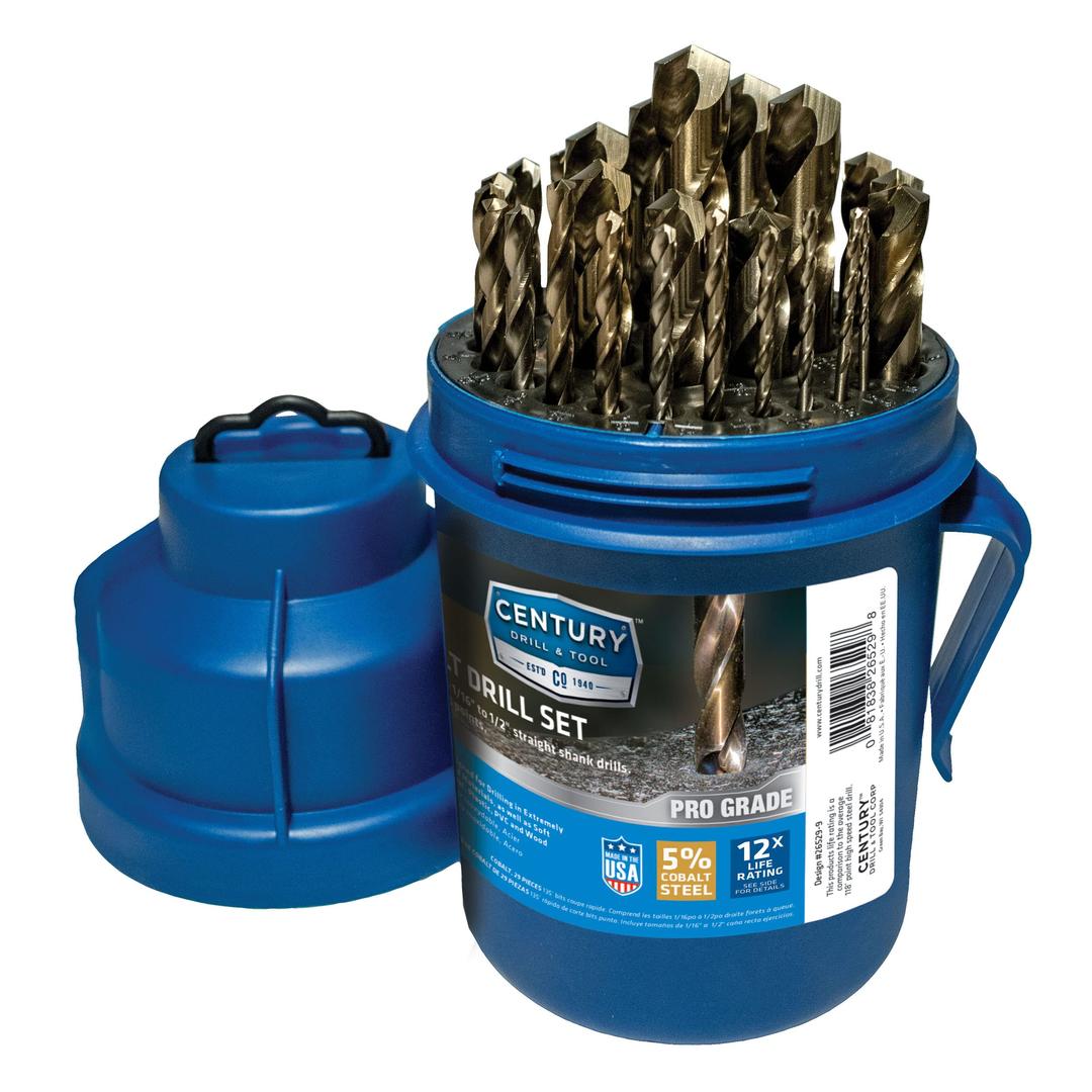 Century Drill & Tool26529, 29 PC Set,Jobber Drill Bit,ProGrade, Cobalt Steel, High Speed Drill Bit Pack