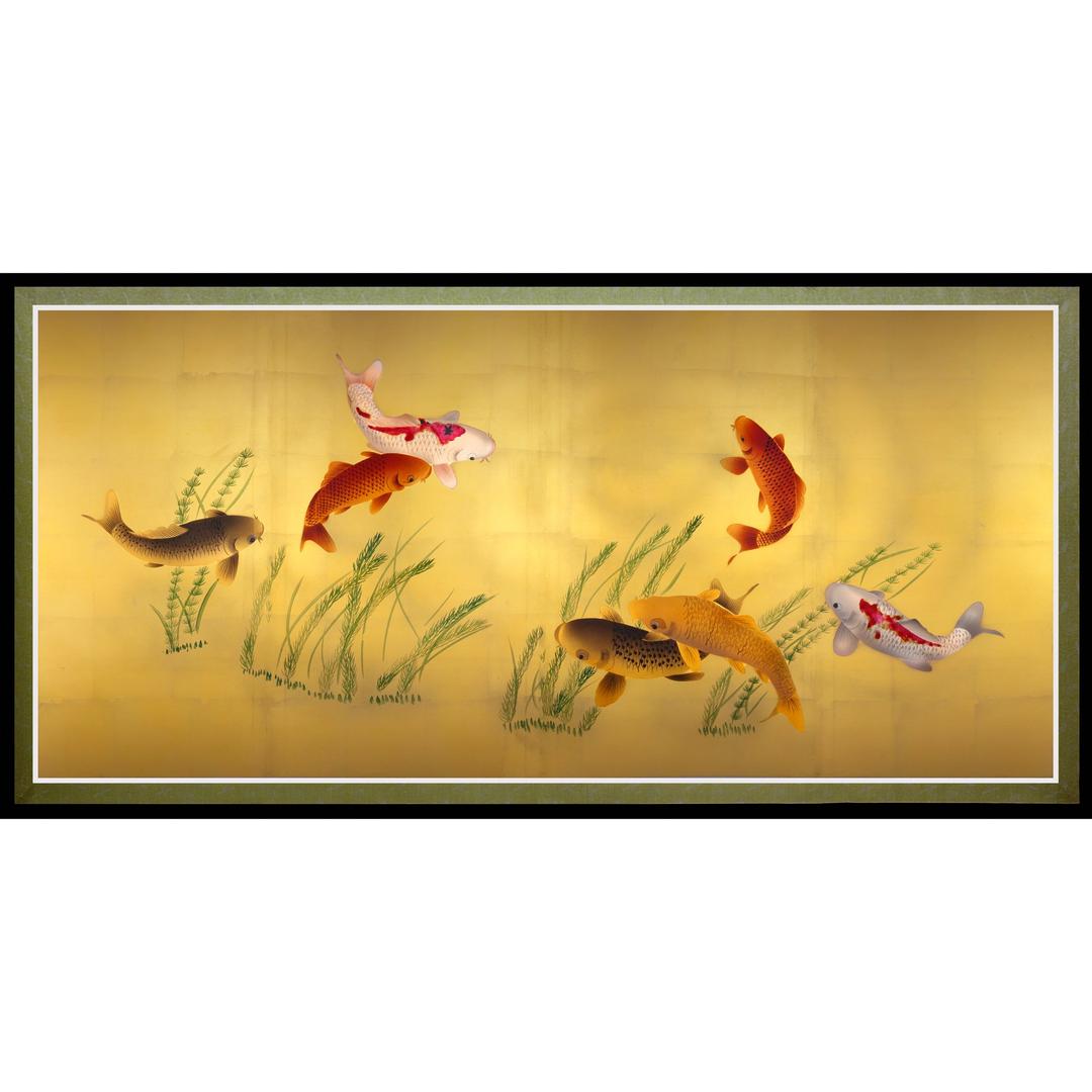 Red Lantern Seven Lucky Fish Canvas Wall Art