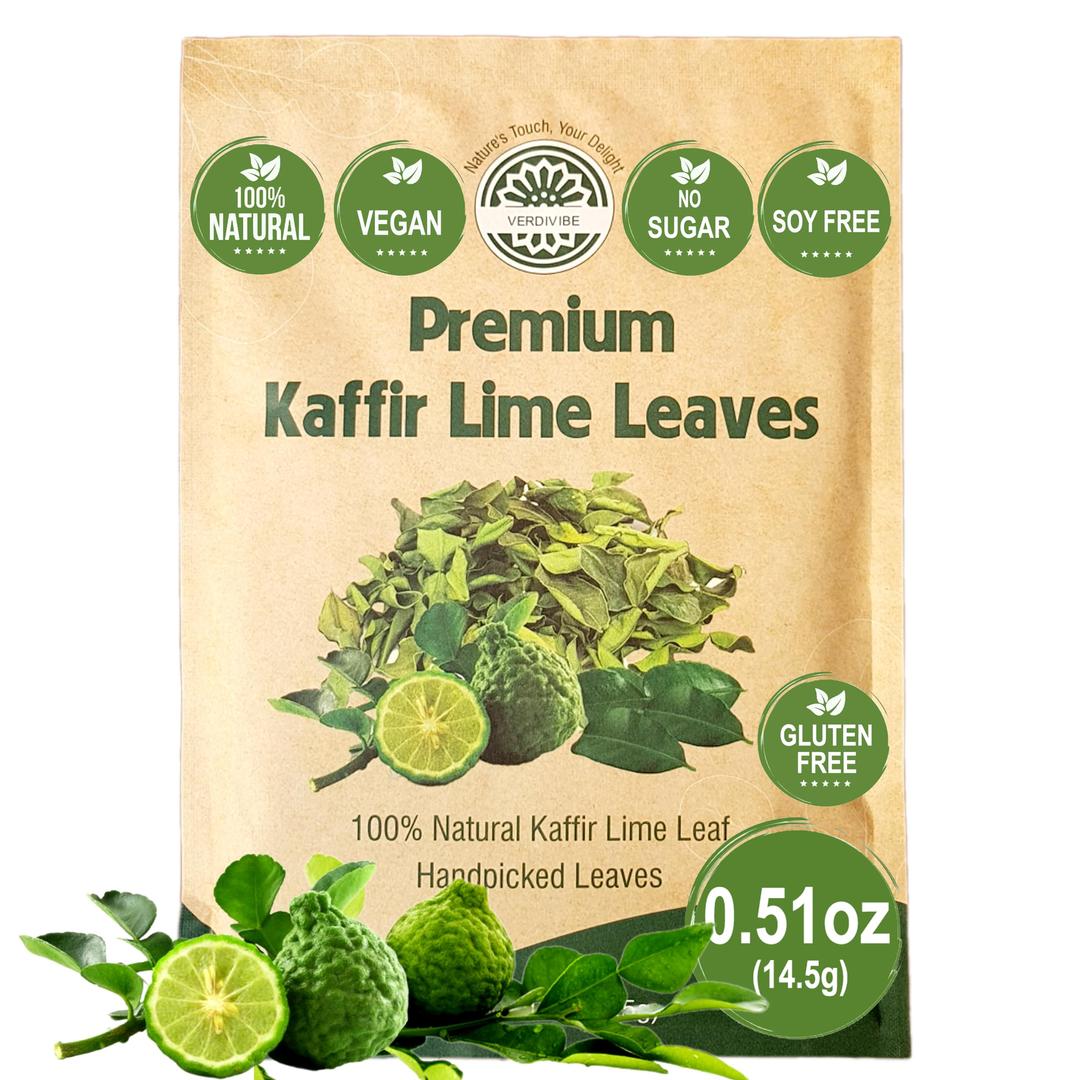 Premium Dried Kaffir Lime Leaves - 0.51 oz (14.5g) Pack for Authentic Thai Flavor (D)