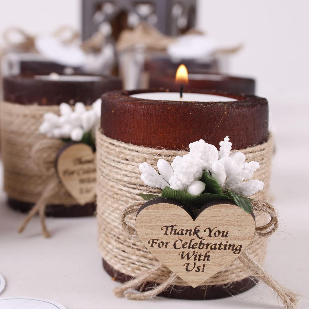 HTF Pack of 10 Wood Tealight Candle Holder Wedding Favors Bridal Shower Favors Baby Shower Baptism Favors Thank You Gifts for Guests Wedding Party Favors for Table Centerpiece (Wedding, Dark Brown)