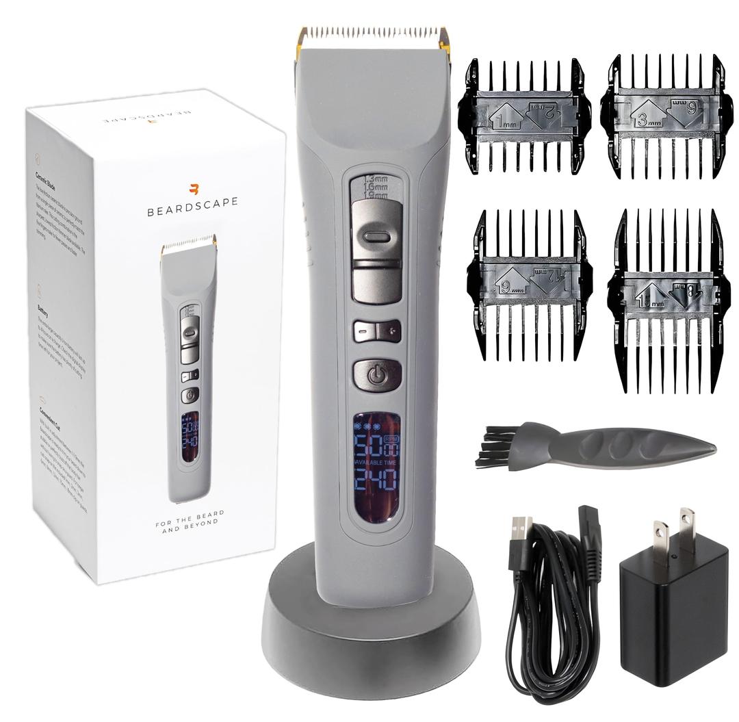 Brio Beardscape V1 Beard Trimmer for Men Professional with Low Friction Ceramic Blade, Cordless Professional Hair Trimmer for Barbers with 4 Hrs of Long Battery Timing, Ideal for Beard & Body (Gray)