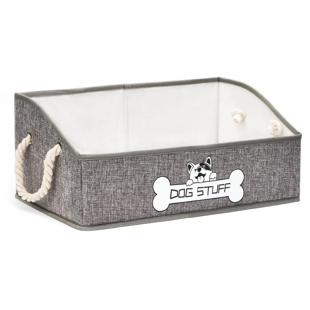 Collapsible Fabric Dog Toy Box and Storage Bin With Handle - Trapezoid Basket Chest Organizer for Pet Toys, Blankets and Accessories