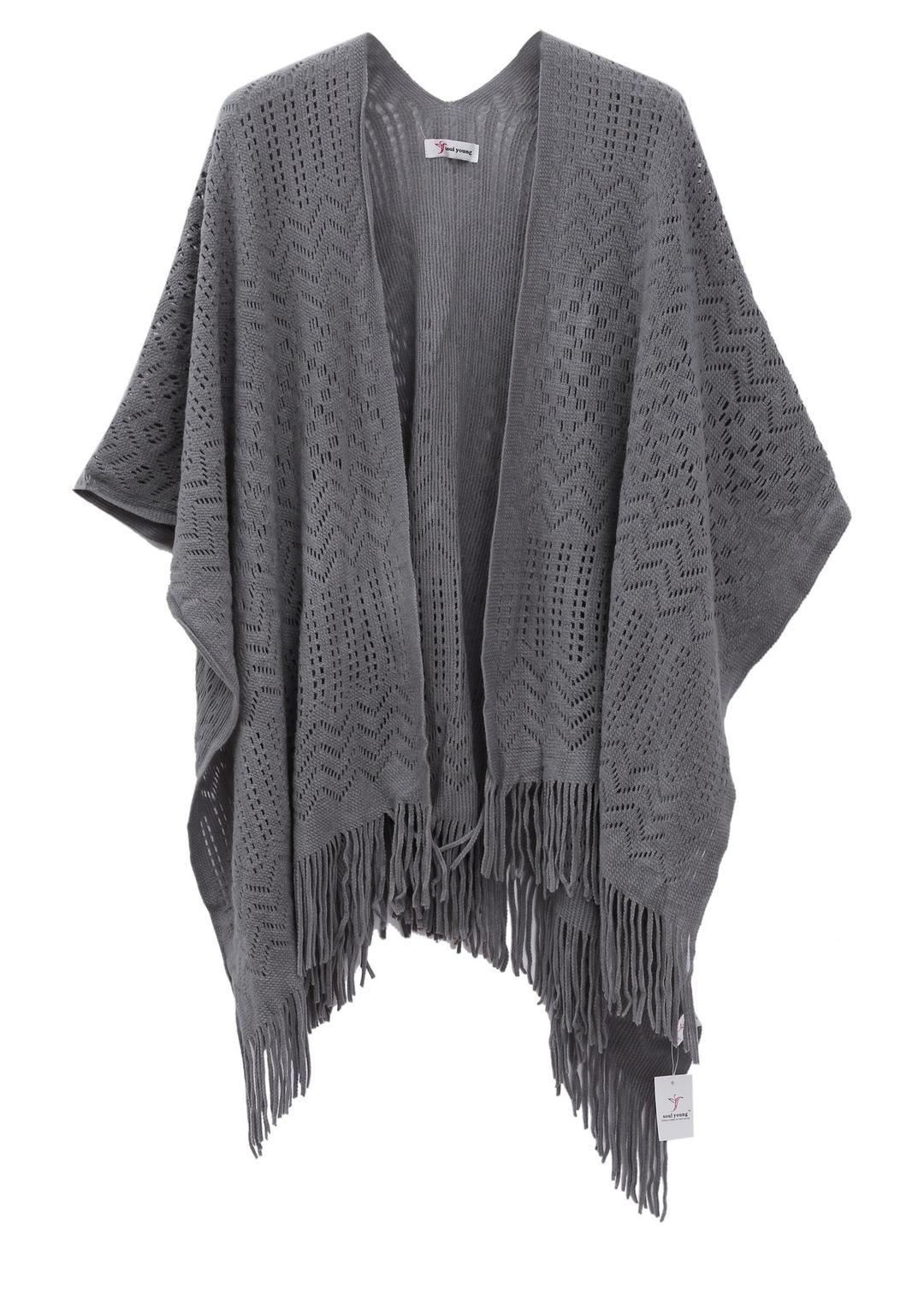 sy soul youngKnit Shawl Wrap for Women - Soul Young Ladies Fringe Knitted Poncho Cardigan Cape