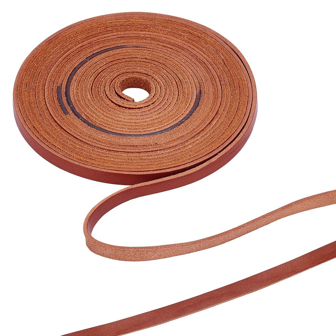 GORGECRAFT197 Inch 6mm Brown Flat Genuine Leather Cord Leather String Full Grain Cord Lace Cowhide Leather Strips for Jewelry Making DIY Craft Projects Belts Keychains