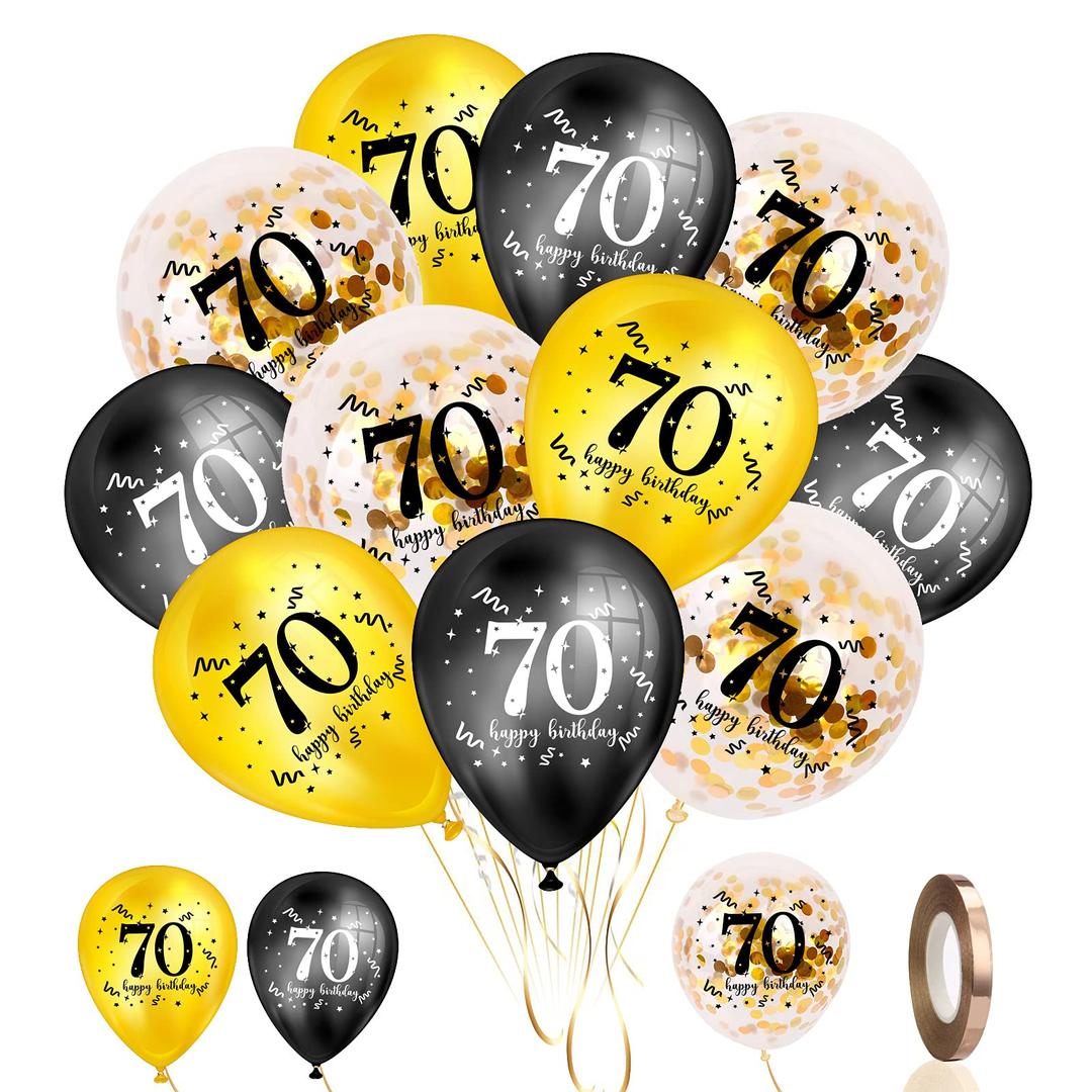 yumcute70th Birthday Balloons 30 Pcs, 12inch Black Gold Balloons Latex Confetti Balloons, 70th Anniversary Party Decorations Supplies for Women Men