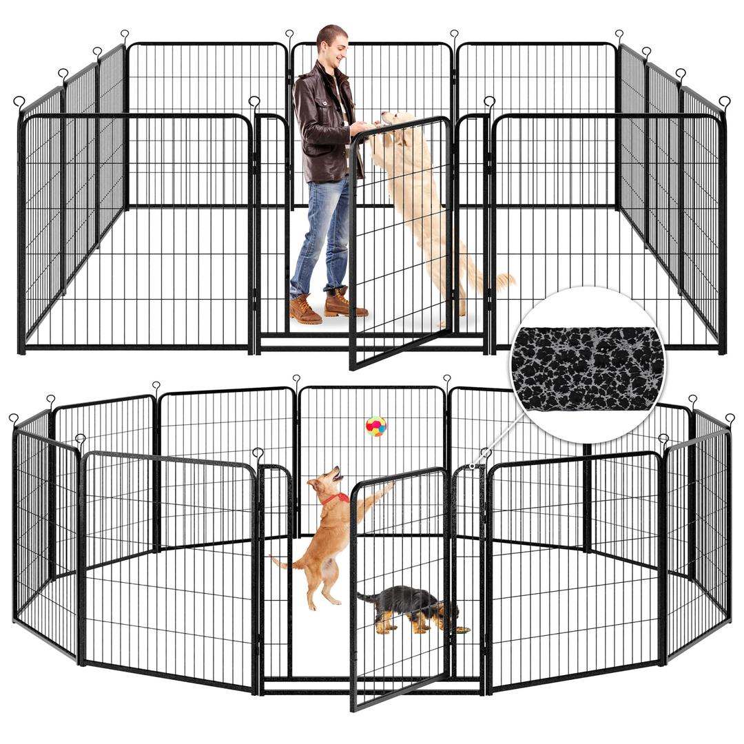 Dog Playpen Outdoor Extra Wide 12 Panels Heavy Duty Dog Fence 40" Height Anti-Rust with Doors Portable for RV Camping Yard, Total 32FT, 79 Sq.ft, Snowy Black