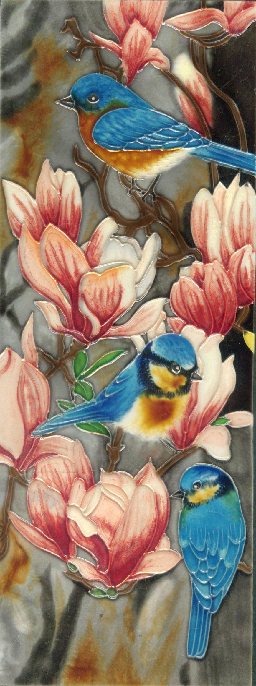 Continental Art Center KD-085 6 by 16-Inch Blue Bird with Magnolia Flower Ceramic Art Tile