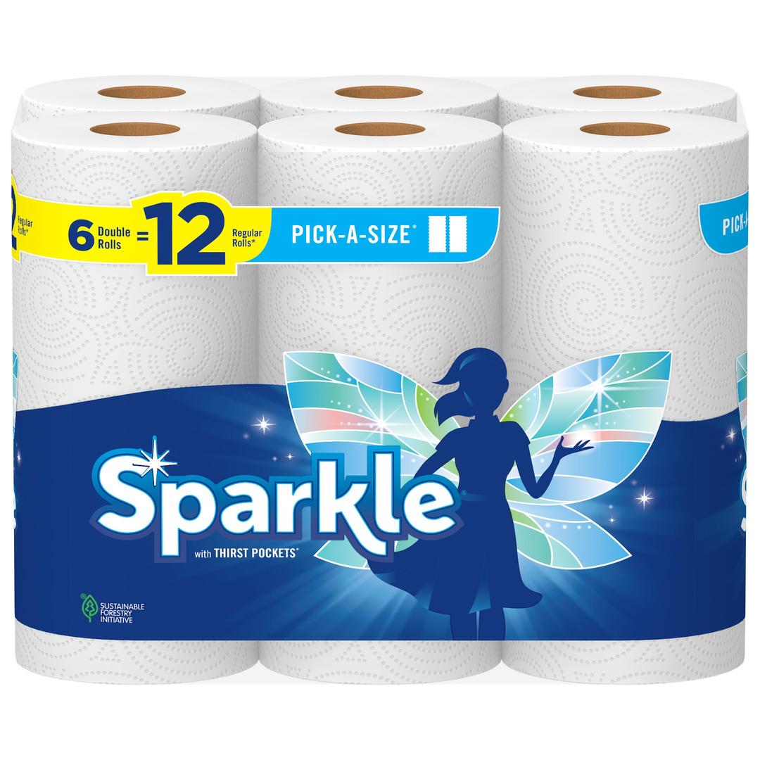 SPARKLESparkle Pick-A-Size Paper Towels, 6 Double Rolls = 12 Regular Rolls, Everyday Value Paper Towel With Full And Half Sheets