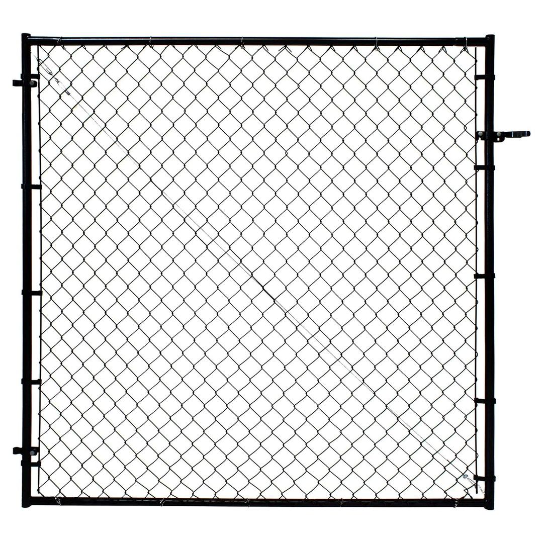 Adjust-A-Gate Fit-Right Adjustable Steel Frame Square Corner Gate Kit with Double Drive-Through Gates, Latch, and No-Sag Coated Chain Links, Black