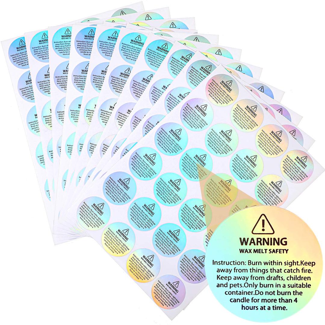 Zonon Holographic Candle Warning Labels for Jar, Container, Wax Melting Safety Stickers for Tins, Candle Making Supplies (240)