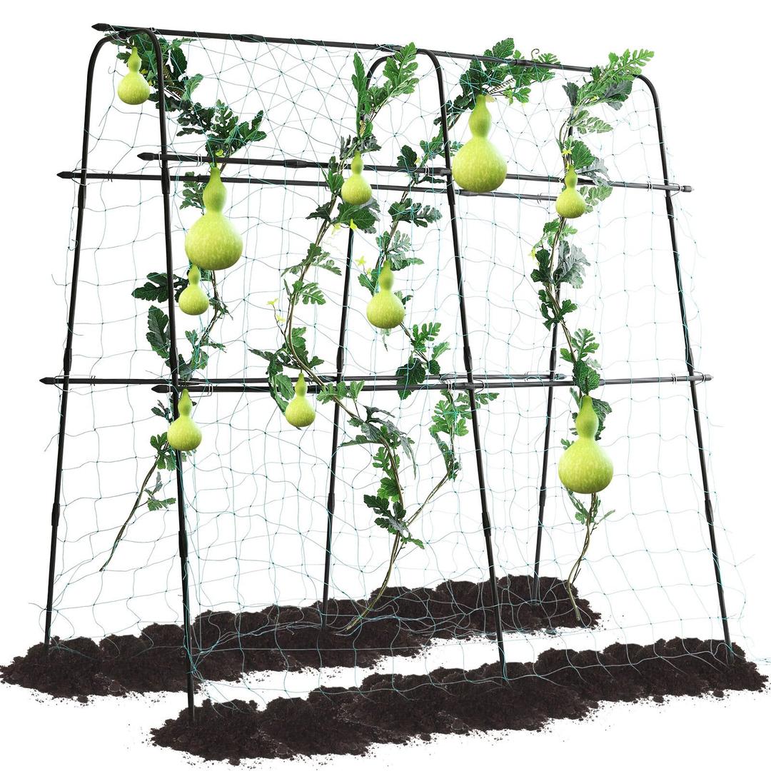 Lalahoni Garden Cucumber Trellis for Climbing Plants Outdoor, 5.3 FT Tall Metal Arch Plant Support for Vegetable Fruit Flower Vine Plant, Pea Tunnel A-Frame Trellis for Raised Bed, with Garden Netting