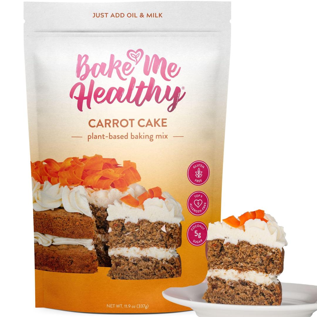 Bake Me Healthy Carrot Cake Mix - Vegan Cake & Cupcakes Baking Mix - Gluten & Dairy-Free, Non-GMO, No Refined Sugar, Easy to Make, Allergy-Friendly, Low Sugar, Plant-Based, Upcycled - Free from Top 9 Allergens (Pack of 1)