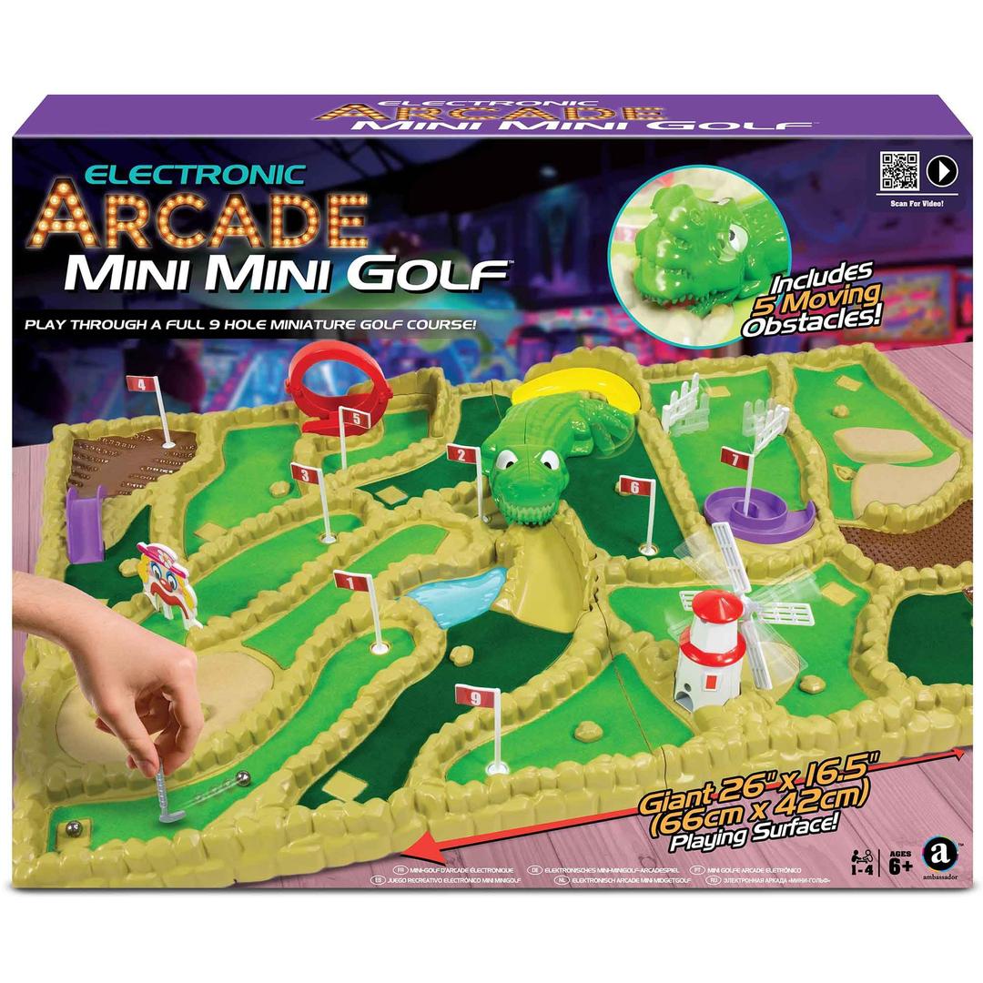 Electronic Arcade Mini Mini Golf - Giant 26x16.5 Playing Area, Tabletop 9 Hole Course, 5 Moving Obstacles, Adult-Kid 6+, 1-4 Player