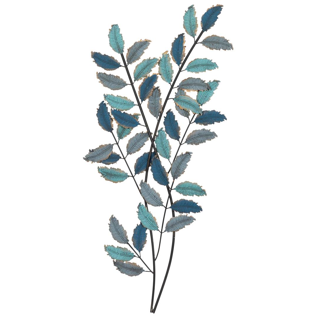 Deco 79 Metal Leaf Home Decor Wall Sculpture with Gold Accents, 15"x 32", Blue