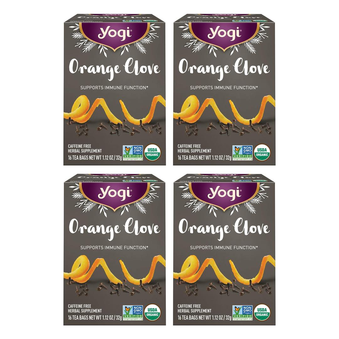 Yogi Tea Orange Clove Tea - 16 Tea Bags per Pack (4 Packs) - Limited Edition Organic, Caffeine-Free Holiday Tea - Immune Support Tea - Includes Astragalus, Cinnamon, Ginger, Cardamom & More