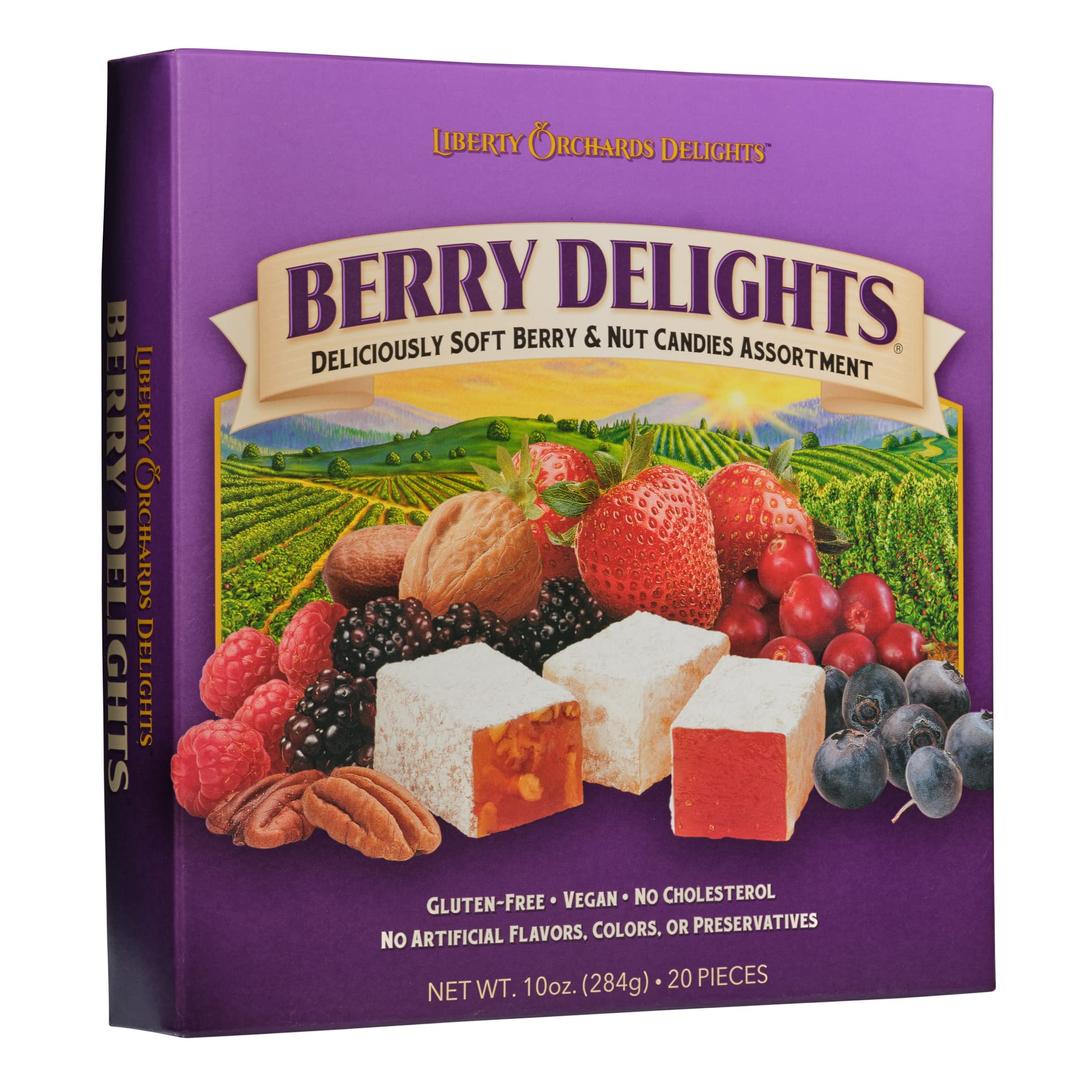 Liberty OrchardsBerry Delights - Assorted Vegan Berry Snack, Gluten Free, Lokum Nuts Strawberry, Blueberry Walnut Turkish Delight Candy Gift Box 10 Oz