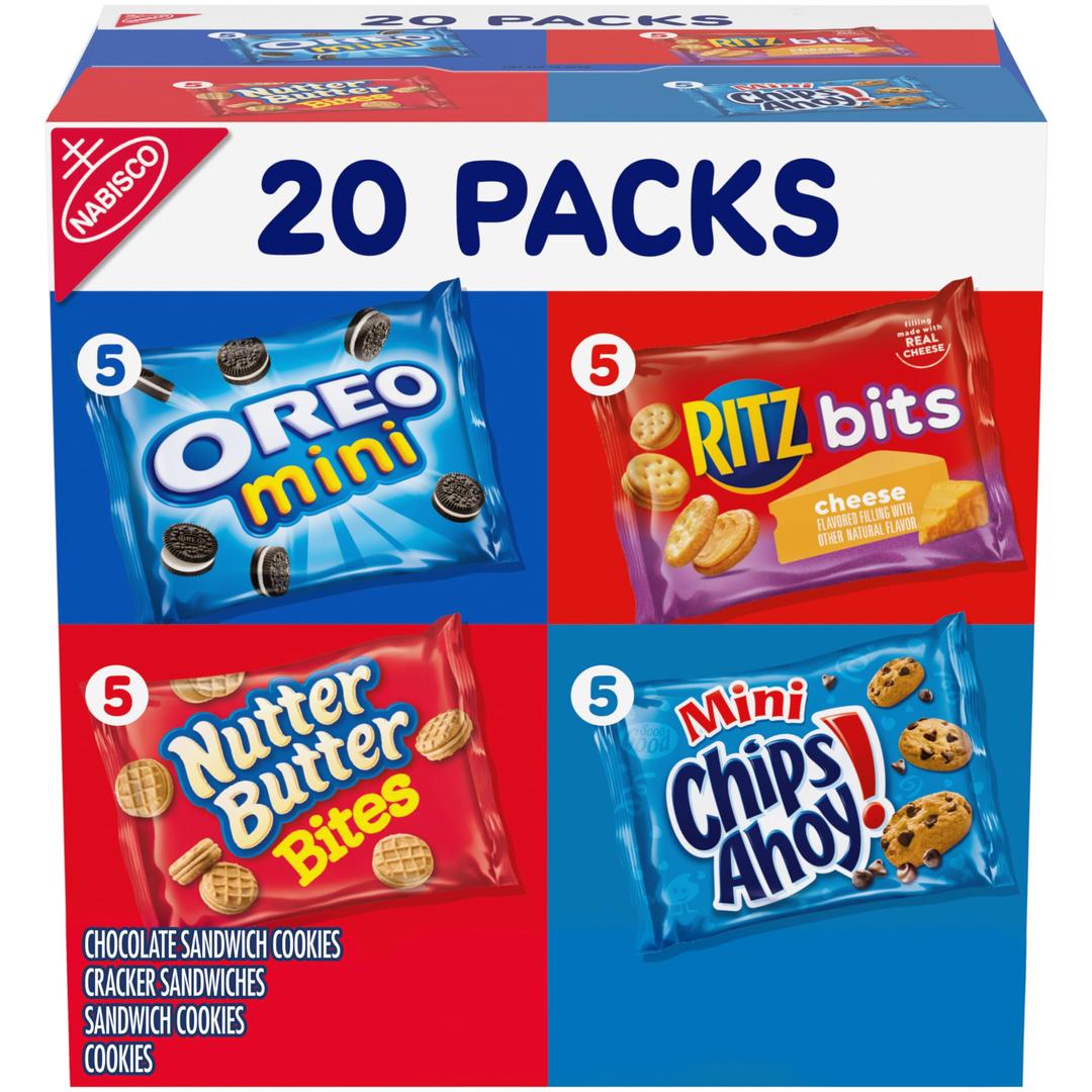 Nabisco Classic Mix Variety Pack, OREO Mini, CHIPS AHOY! Mini, Nutter Butter Bites, RITZ Bits Cheese, 20 Snack Packs