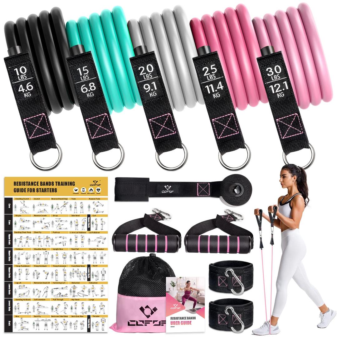 Resistance Bands with Handles for Women, 5 Level Exercise Bands Workout Bands for Physical Therapy, Yoga, Pilates, Door Anchor, Storage Pouch