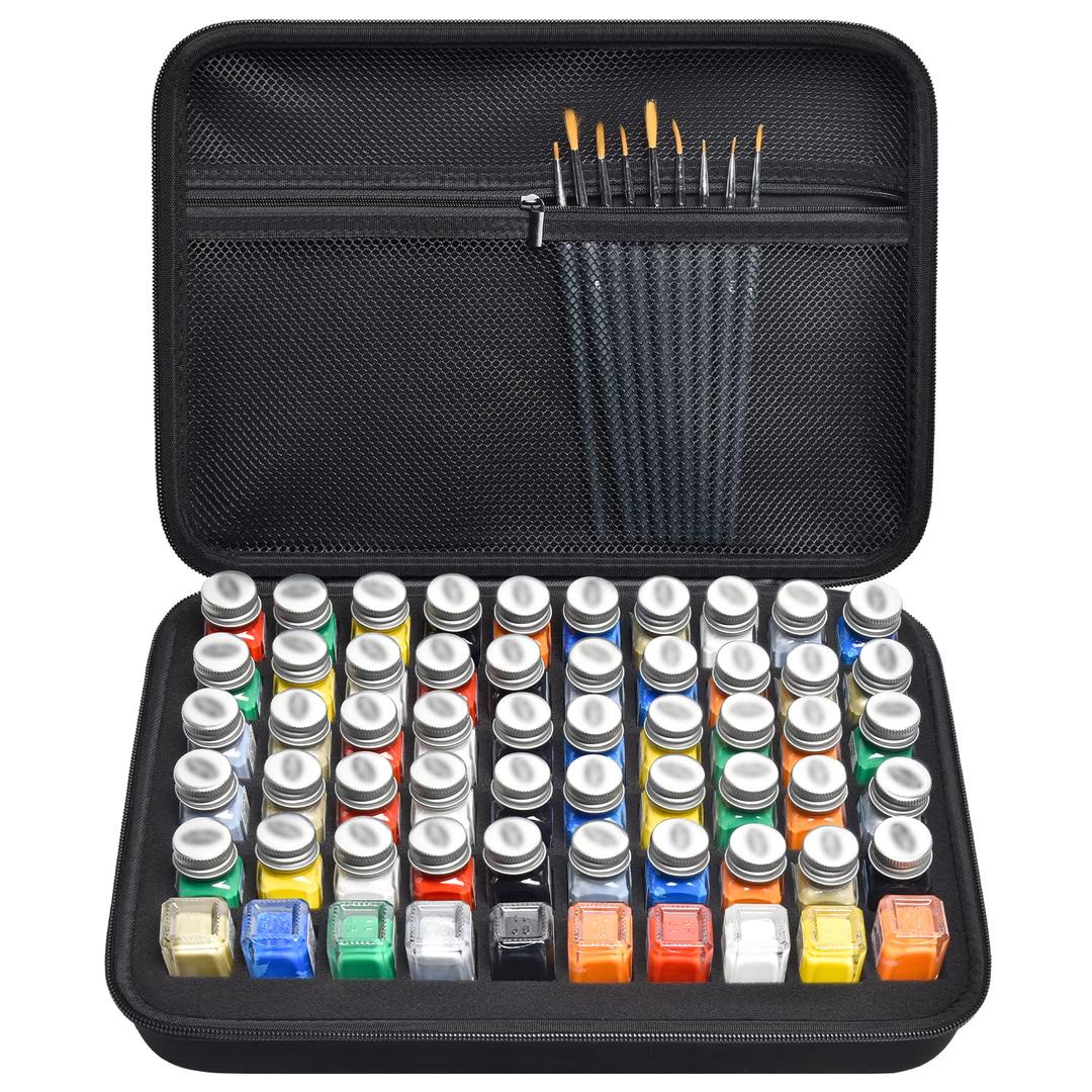 Model Paint Storage Case Compatible with Testors Paint Set, Paints Organizer Carrying Bag Holds 60 Bottles with 9 Fine Detail Miniatures Paint Brushes, Enamel Paint Container- Paint Not Included (Black)