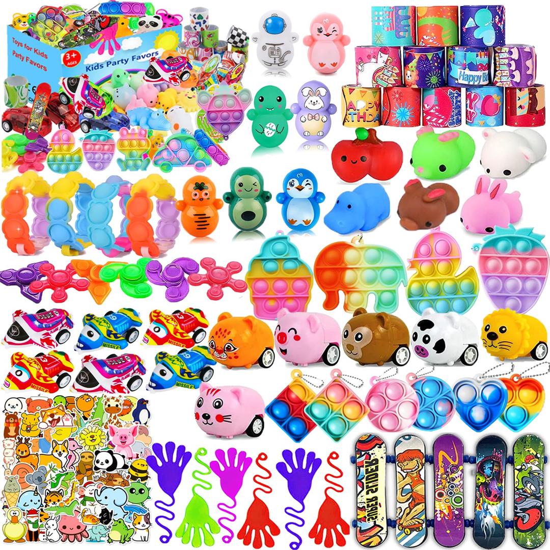 117 PCS Party Favors Toys for Kids 4-8 8-12, Pop Fidget Toys, Treasure Box Toys for Classroom, Pinata Filler, Goodie Bag Stuffers, Prize Box Toys, Treasure Chest, Classroom Prizes