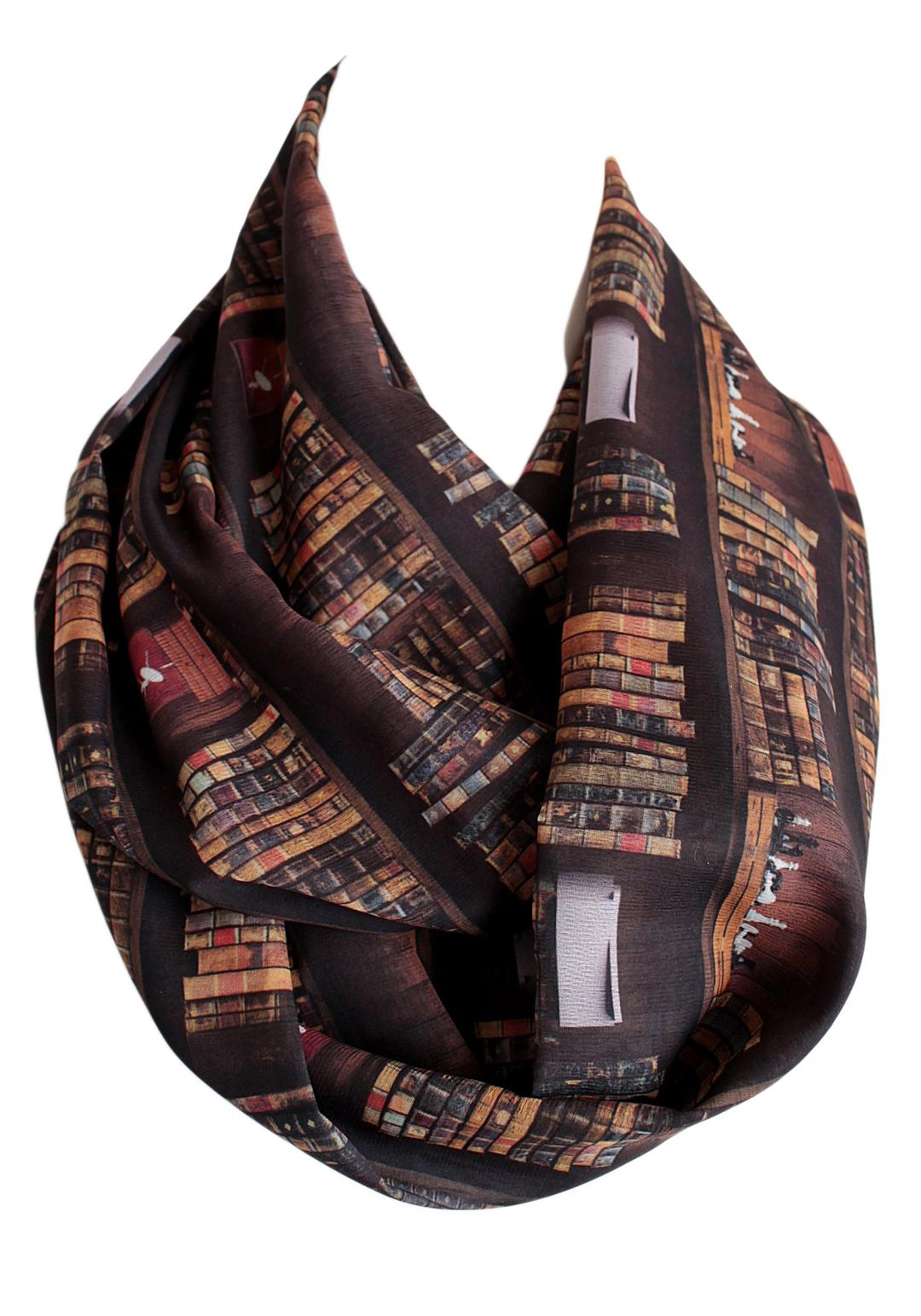 Bookshelf Infinity Scarf Circle Scarf Loop Scarf, Brown, Large