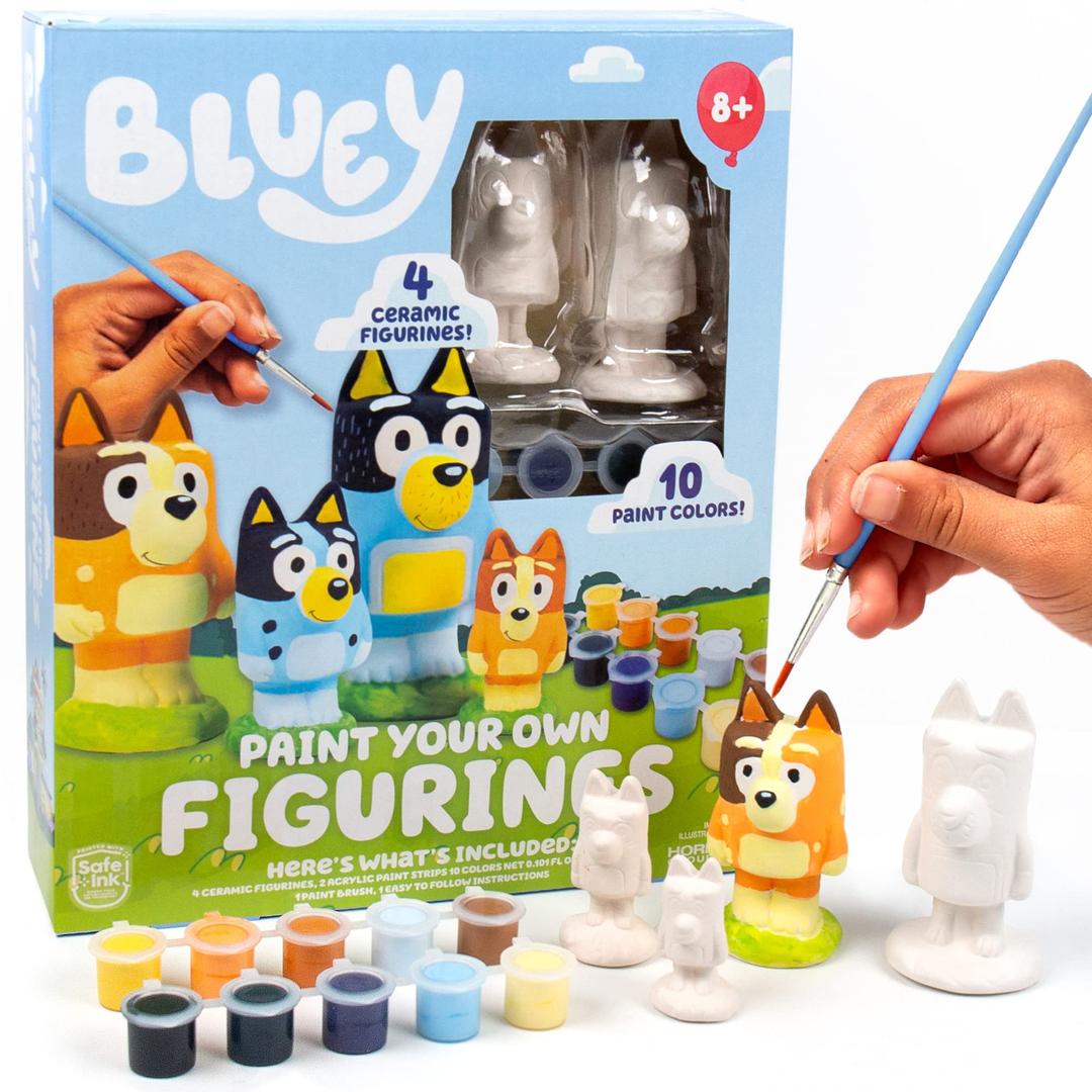 Horizon Group USABluey Paint Your Own Figurines – Ceramic and Bingo Figurines for Kids to Paint – Fun Painting Kit – Creative Toys for Kids, Great for Birthday Parties & Sleepovers,Multi