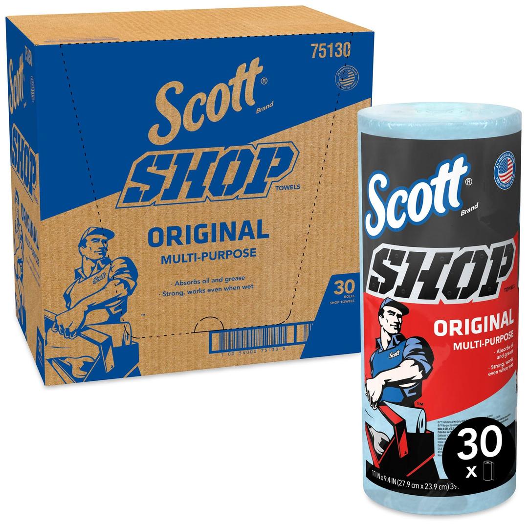 Scott Shop Towels Original 75130 - Heavy Duty Blue Towels - 30 Packs of 1 Blue Roll x 55 Disposable Towels (1,650 Paper Towels Total)